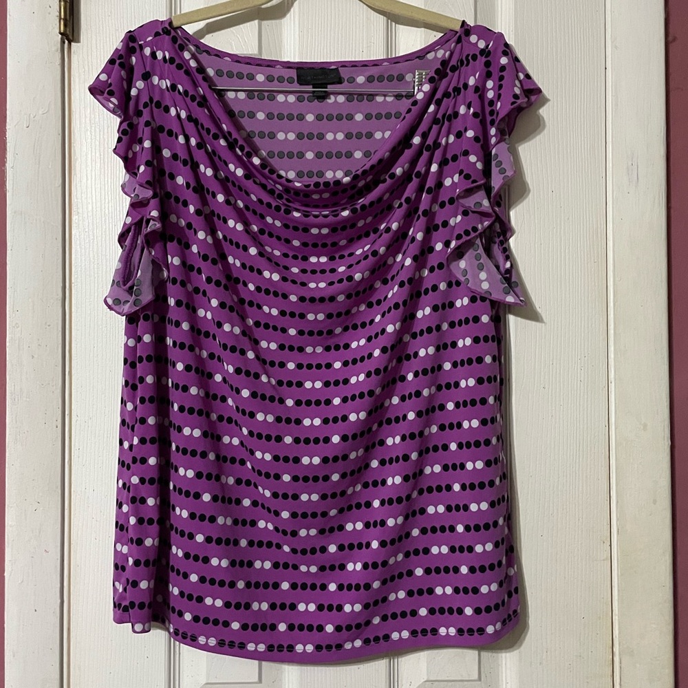 Worthington Purple and Black Polka Dot Blouse